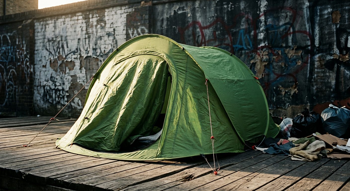 A tent, representing the period Matthew Clarke was homeless
